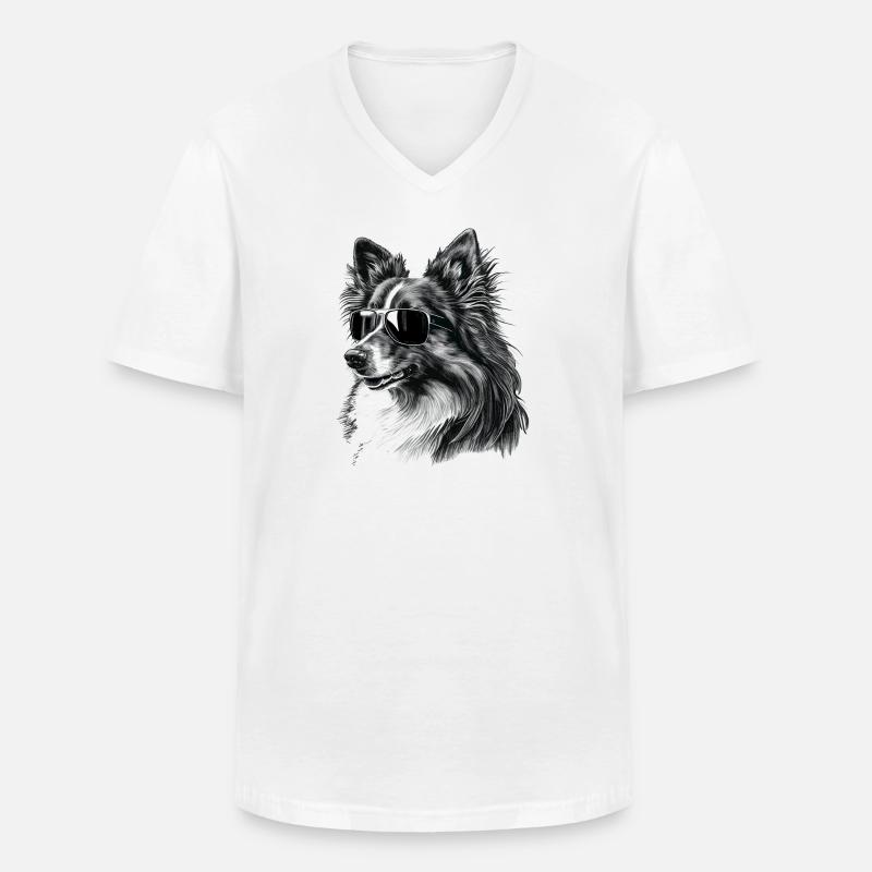 Cooler Shetland-Schäferhund mit Sonnenbrille - Männer-T-Shirt mit V-Ausschnitt - Weiß