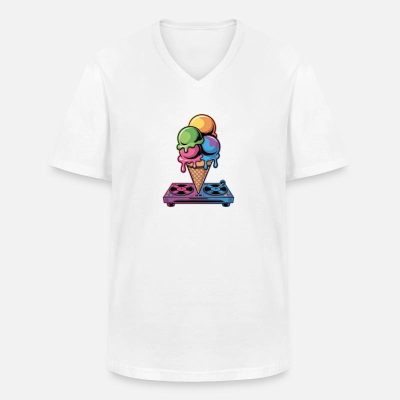 DJ Eiscreme Beats Musik Spaß - Männer-T-Shirt mit V-Ausschnitt - Weiß