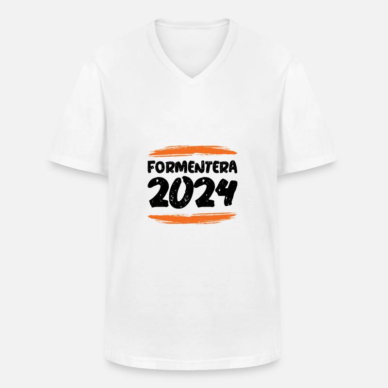 Formentera 2024 - Männer-T-Shirt mit V-Ausschnitt - Weiß