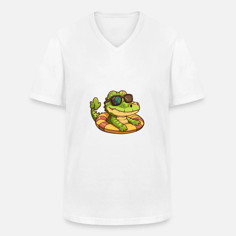 Alligator Sommer Comic - Männer-T-Shirt mit V-Ausschnitt - Weiß