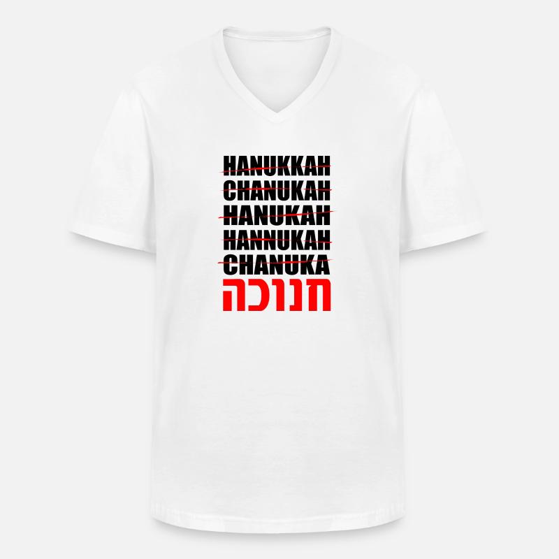 Hanoukka Hanoukka Hanoukka - T-shirt col V Homme - blanc