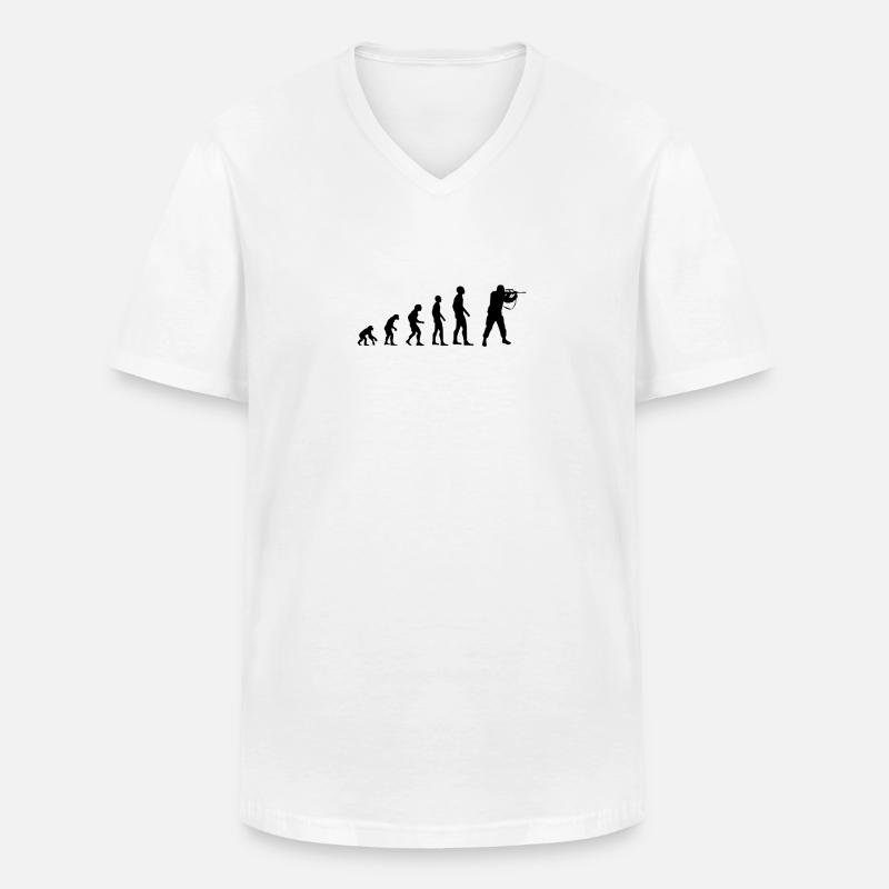 Evolution desmenschen Soldat Kämpfer Waffe - Männer-T-Shirt mit V-Ausschnitt - Weiß