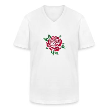 Rose Motif Red Rose Flowers Valentine's Day - Men's V-Neck T-Shirt - white - Front - AI Model Male 185 light (185cm)
