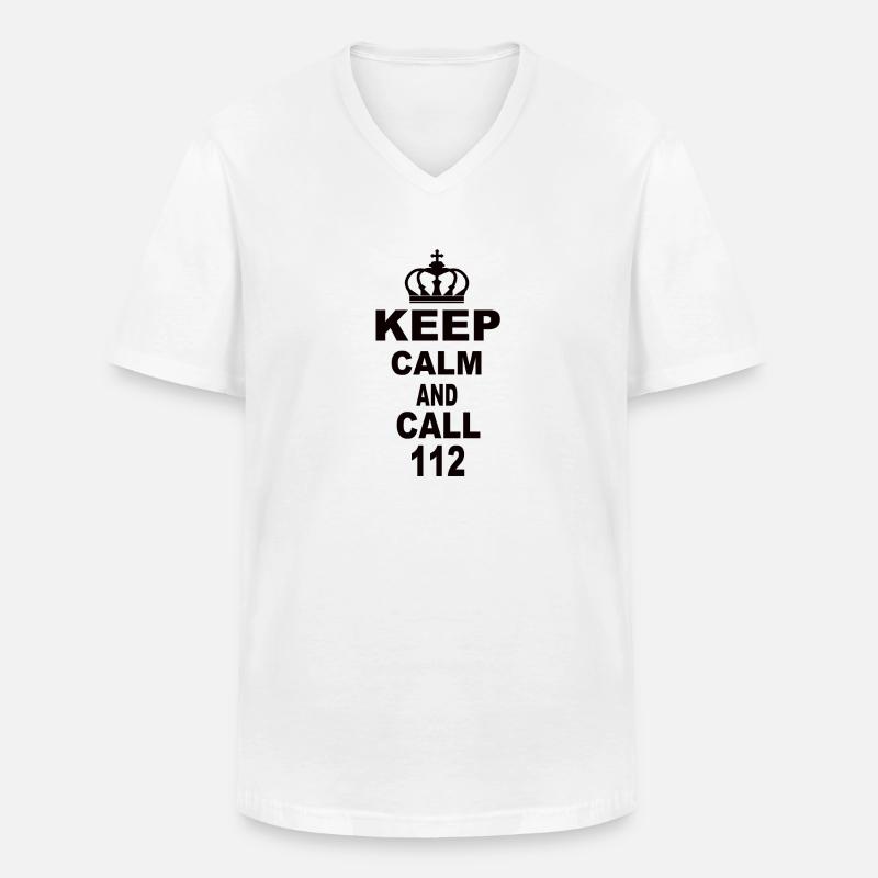 Keep Calm And Call 112 - Männer-T-Shirt mit V-Ausschnitt - Weiß