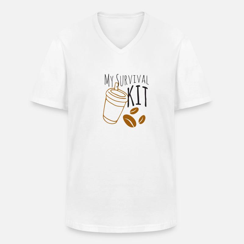 Das Kaffee überlebens Kit - Männer-T-Shirt mit V-Ausschnitt - Weiß
