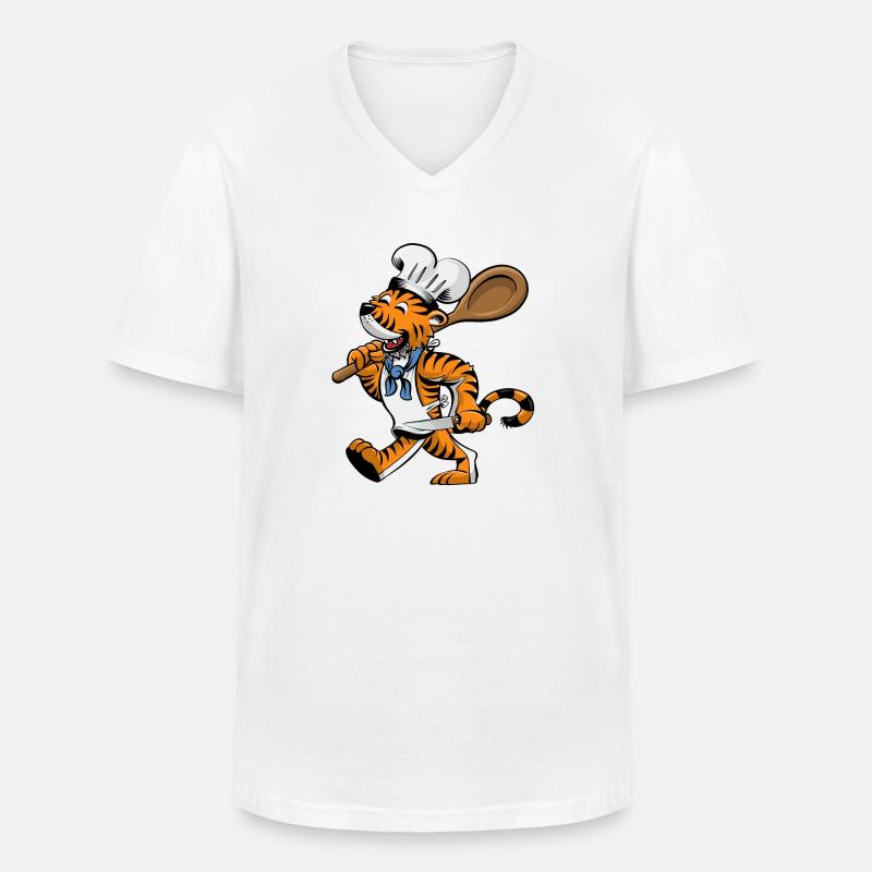 Tiger Küchenchef - Männer-T-Shirt mit V-Ausschnitt - Weiß