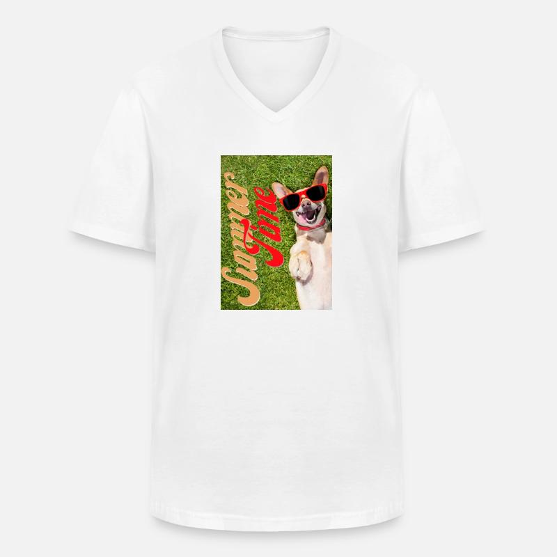 Summer Time lustiges Hunde Design - Männer-T-Shirt mit V-Ausschnitt - Weiß