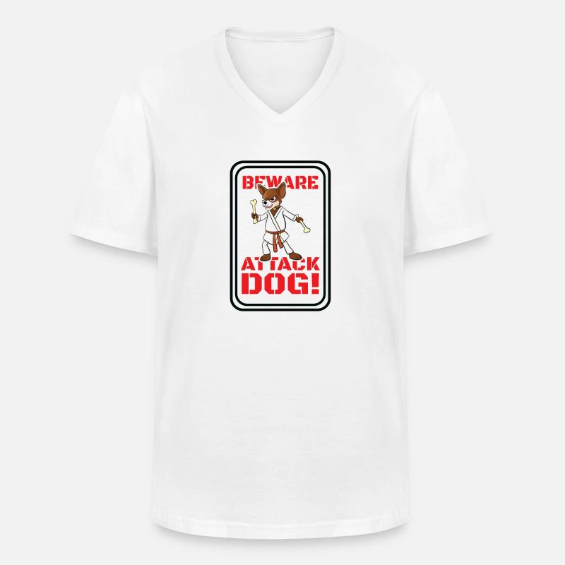 Beware Attack Dog! - Männer-T-Shirt mit V-Ausschnitt - Weiß