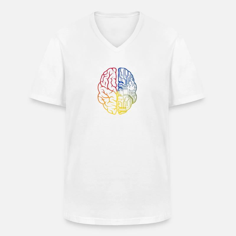 Programmeur Codeur - Développeur Programmation Cerveau - T-shirt col V Homme - blanc