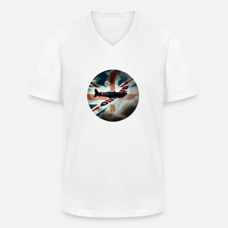 Spitfire Flugzeug Kampfflugzeug England UK - Männer-T-Shirt mit V-Ausschnitt - Weiß
