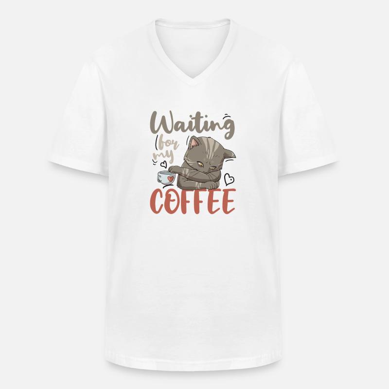Koffeintrinker Kaffeeliebhaber Frühstück Kitty - Männer-T-Shirt mit V-Ausschnitt - Weiß