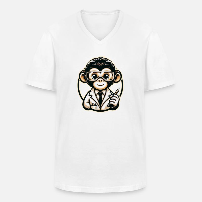 Cute Monkey Scientist - Männer-T-Shirt mit V-Ausschnitt - Weiß