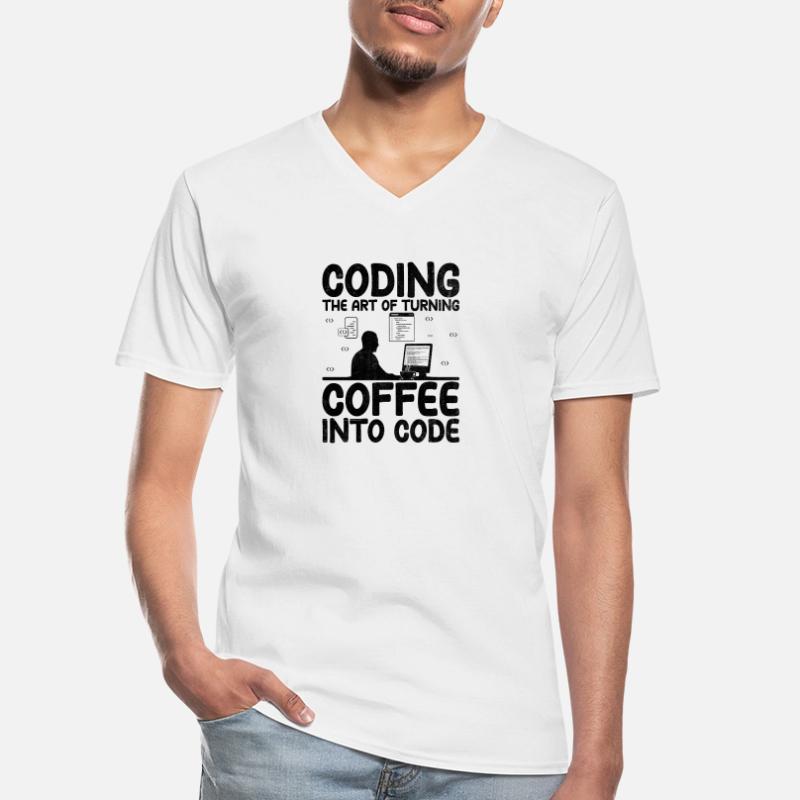 Café Codage Programmeur Codeur Développeur Nerd Coff T-shirt col V Homme