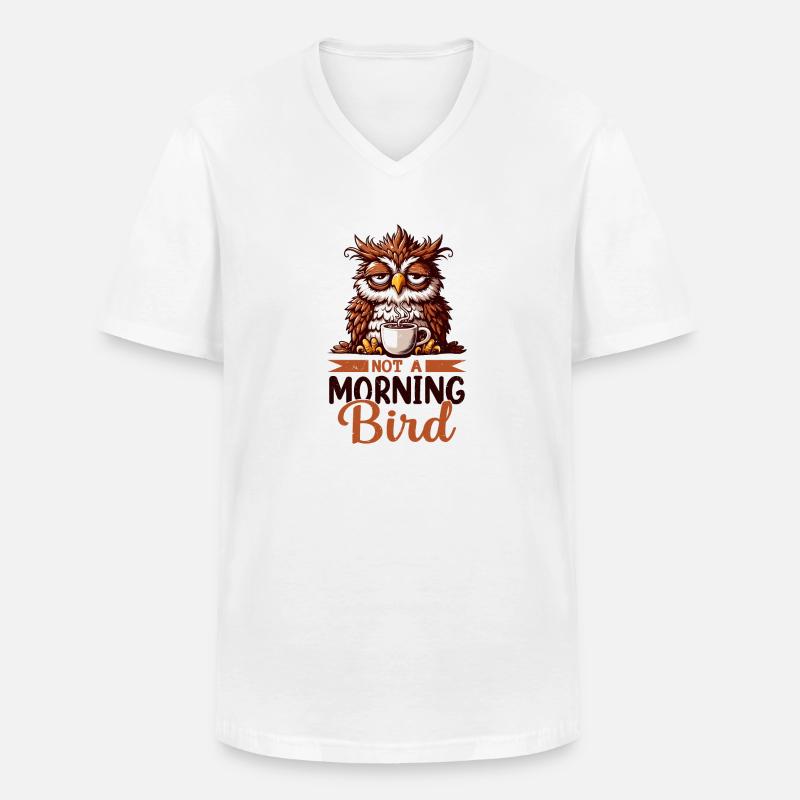 Grumpy owl with coffee - Men's V-Neck T-Shirt - white