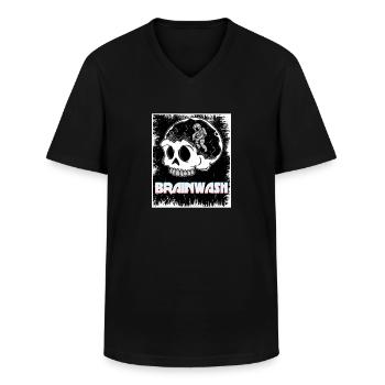 Astronaut in Skull Skull "Brainwash" - Men's V-Neck T-Shirt - black - Front - AI Model Male 178 dark (178cm)