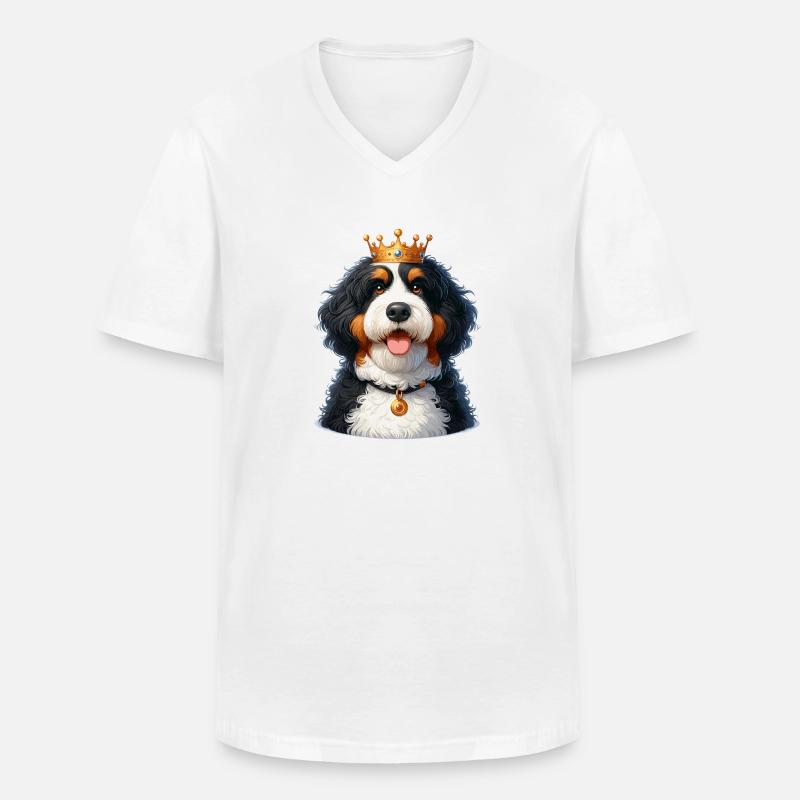 Bernedoodle Hund Krone - Männer-T-Shirt mit V-Ausschnitt - Weiß