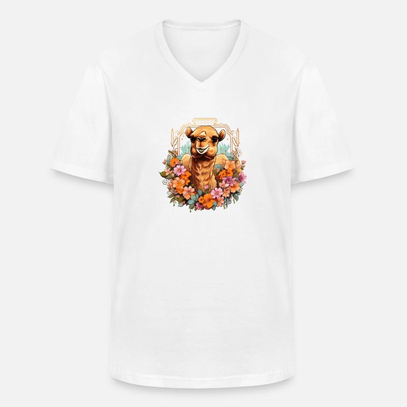 Kamel Kamelkopf Blumen - Männer-T-Shirt mit V-Ausschnitt - Weiß