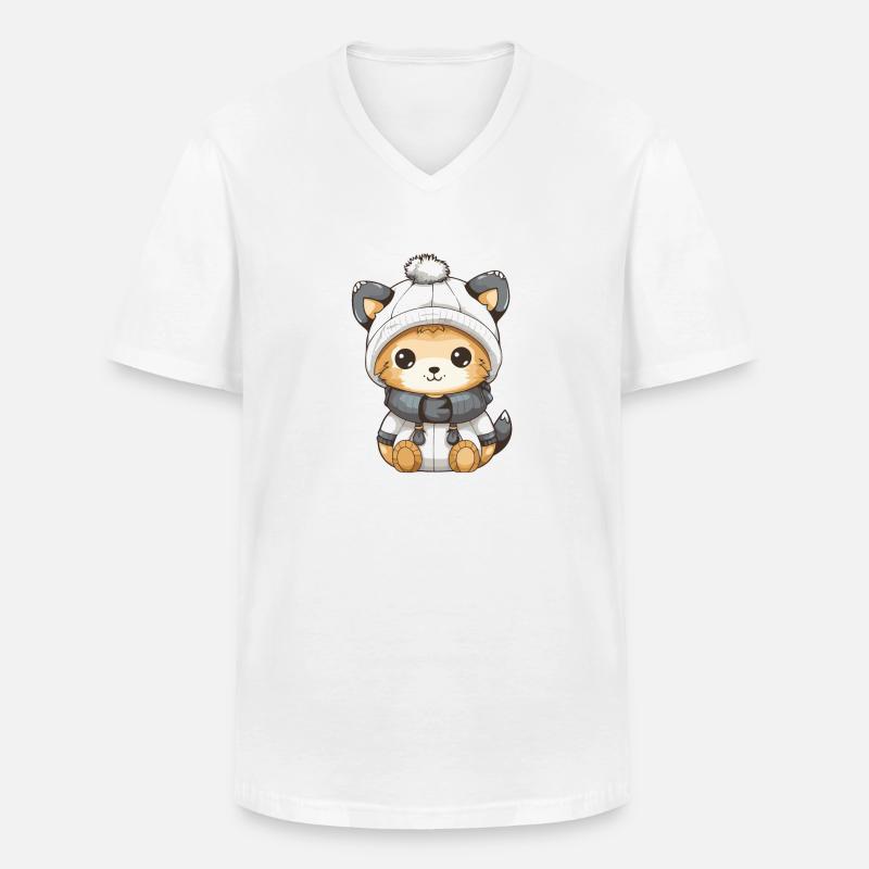 Fuchs Winter Comic Niedlich - Männer-T-Shirt mit V-Ausschnitt - Weiß