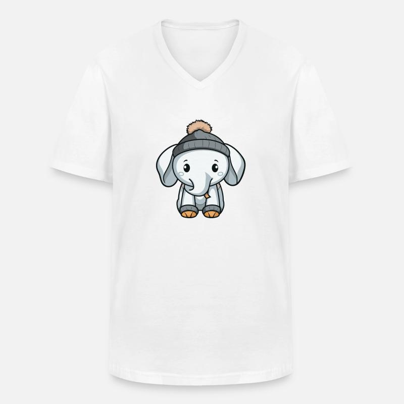 Elefant Winter Comic Niedlich - Männer-T-Shirt mit V-Ausschnitt - Weiß
