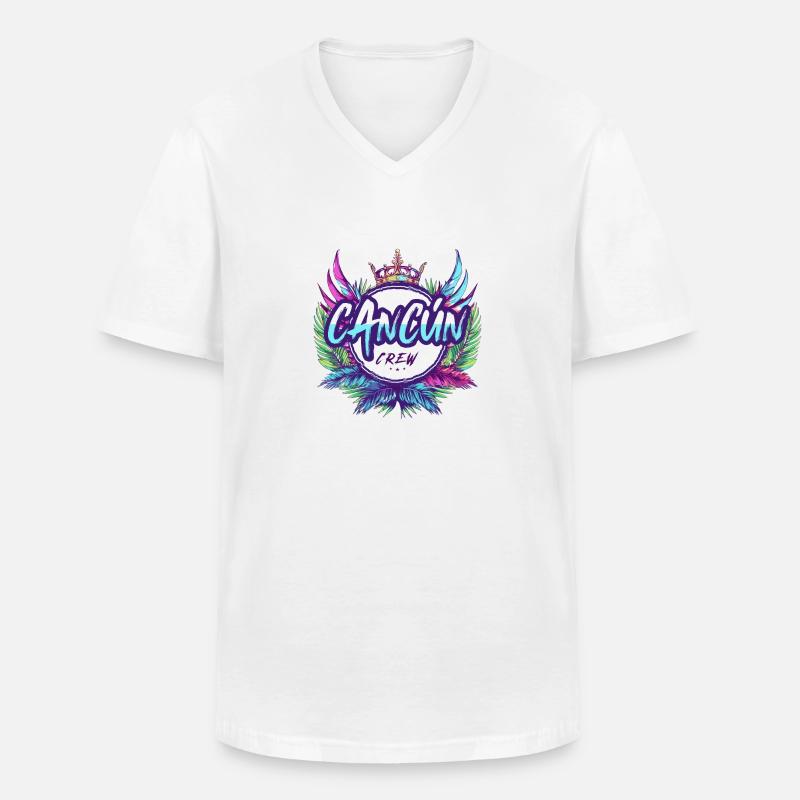Cancun Crew Bunt - Männer-T-Shirt mit V-Ausschnitt - Weiß