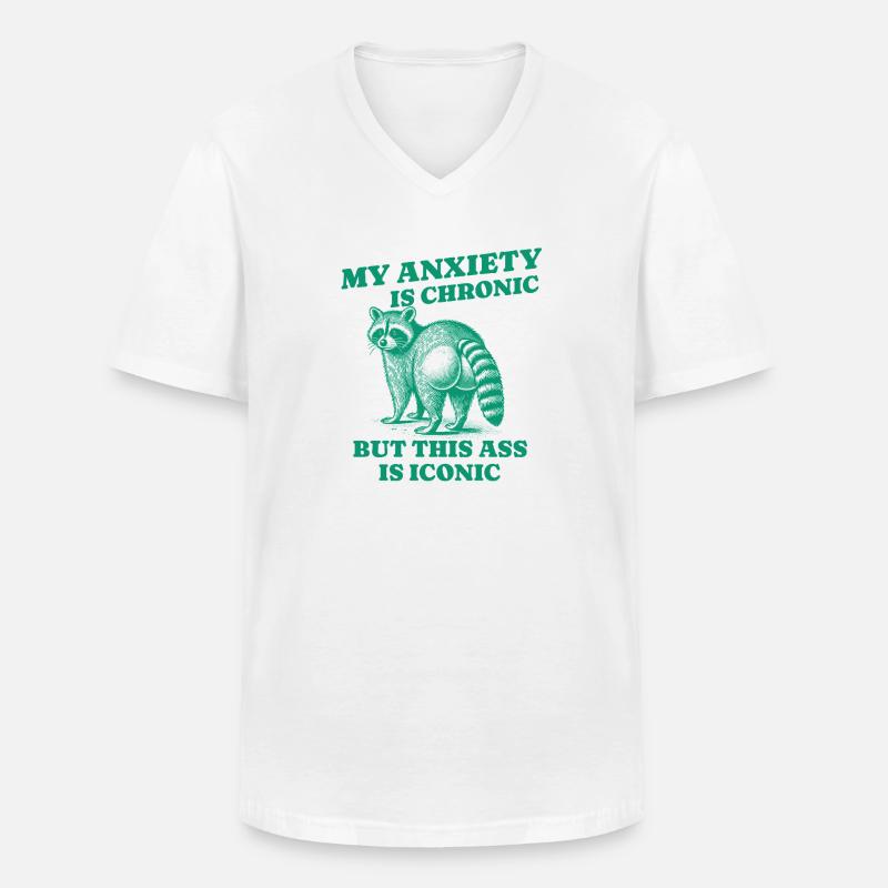 Angst Waschbär Design Humor - Männer-T-Shirt mit V-Ausschnitt - Weiß