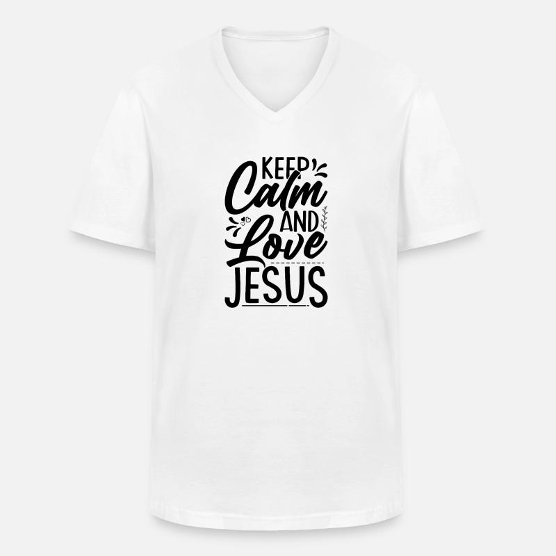 Keep calm and love jesus - Männer-T-Shirt mit V-Ausschnitt - Weiß