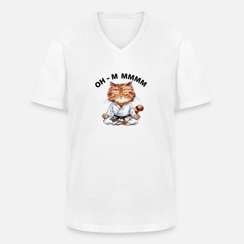 Ohm Mmmm Meditierende Karate Katze - Männer-T-Shirt mit V-Ausschnitt - Weiß
