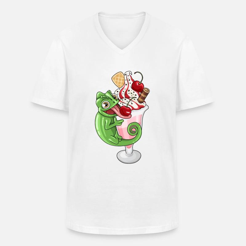 Eisbecher mit Chamäleon - Männer-T-Shirt mit V-Ausschnitt - Weiß