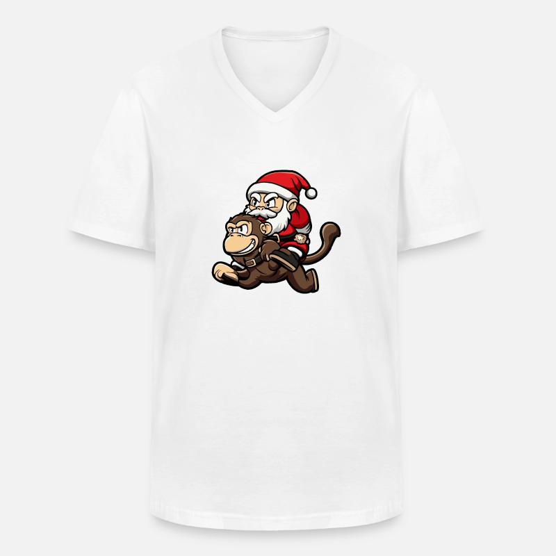 Affe Weihnachtsmann Cartoon - Männer-T-Shirt mit V-Ausschnitt - Weiß