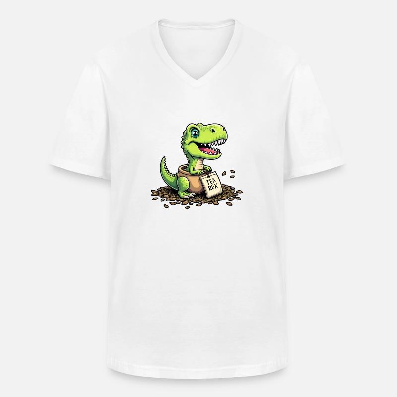 Tea Rex Dinosaurier Tee - Männer-T-Shirt mit V-Ausschnitt - Weiß