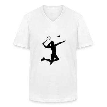 Badminton - Männer-T-Shirt mit V-Ausschnitt - Weiß - Vorne - AI Model Male 185 light (185cm)