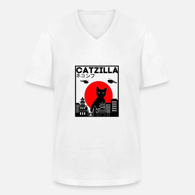 CATZILLA · - Maglietta da uomo classica con scollo a V - bianco