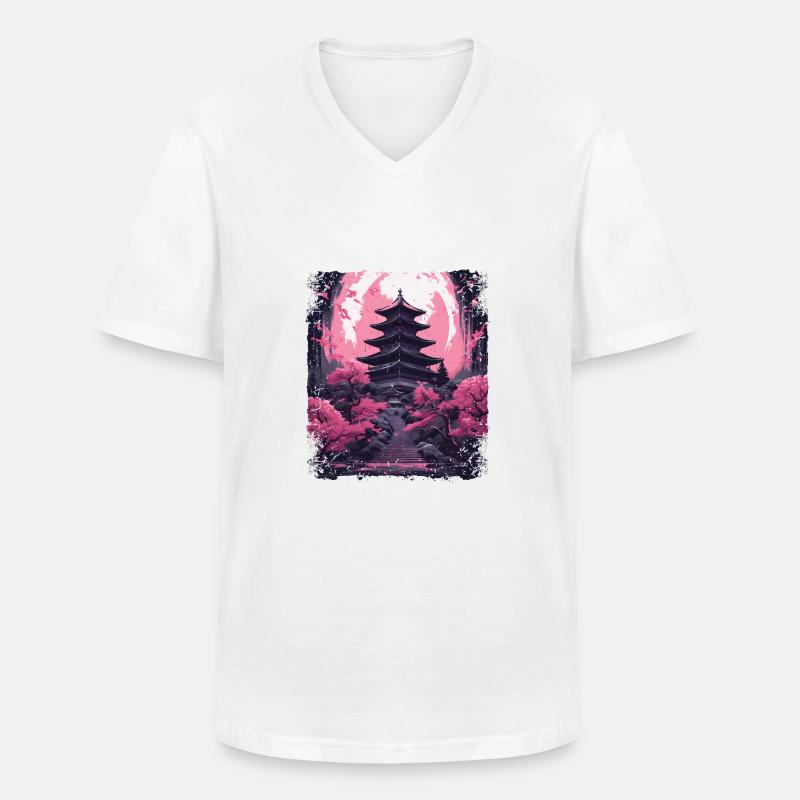 Kirschblüten-Sakura-Baum in einer Tempel-Dampfwelle - Männer-T-Shirt mit V-Ausschnitt - Weiß