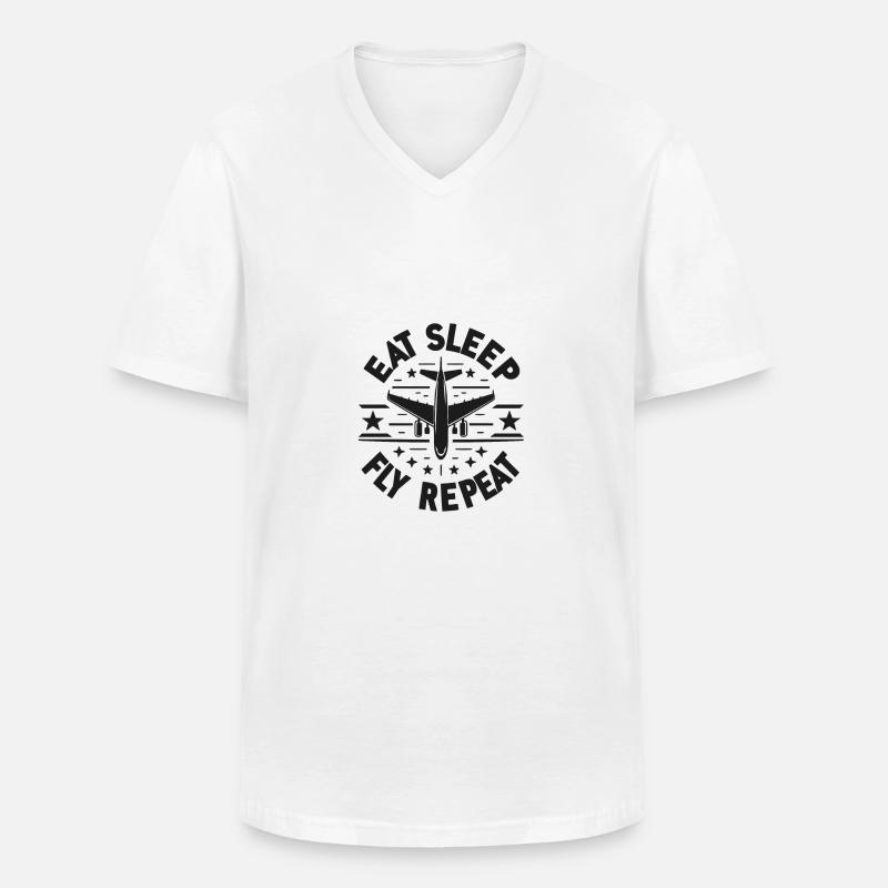 Eat Sleep Fly Repeat - Männer-T-Shirt mit V-Ausschnitt - Weiß