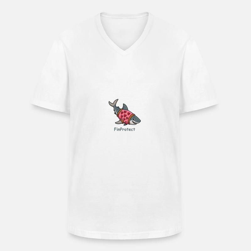 Requin comique avec pull coeur - T-shirt col V Homme - blanc