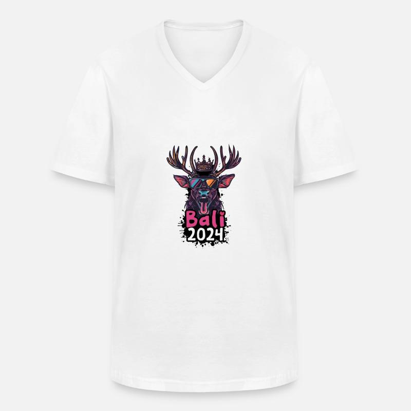 Bali 2024 Hirsch - Männer-T-Shirt mit V-Ausschnitt - Weiß