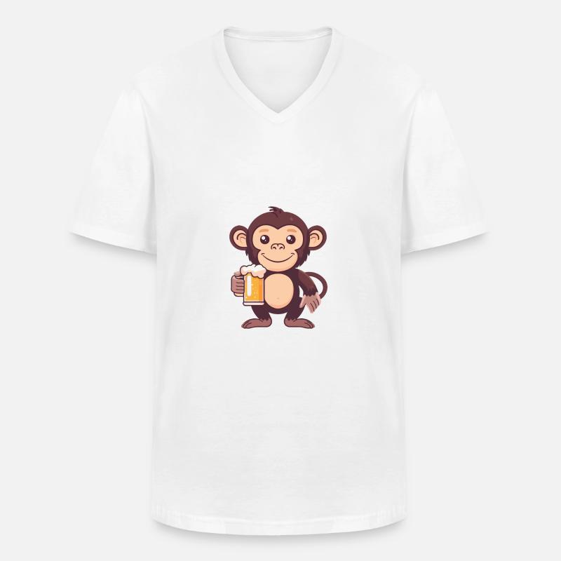 Affe Bier Comic Party - Männer-T-Shirt mit V-Ausschnitt - Weiß