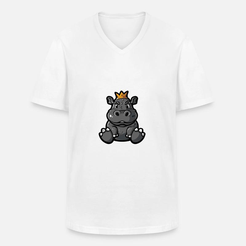 Nilpferd Comic Krone - Männer-T-Shirt mit V-Ausschnitt - Weiß