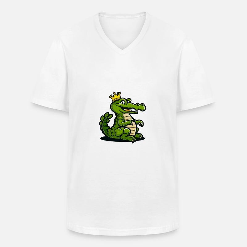 Alligator Comic Krone - Männer-T-Shirt mit V-Ausschnitt - Weiß