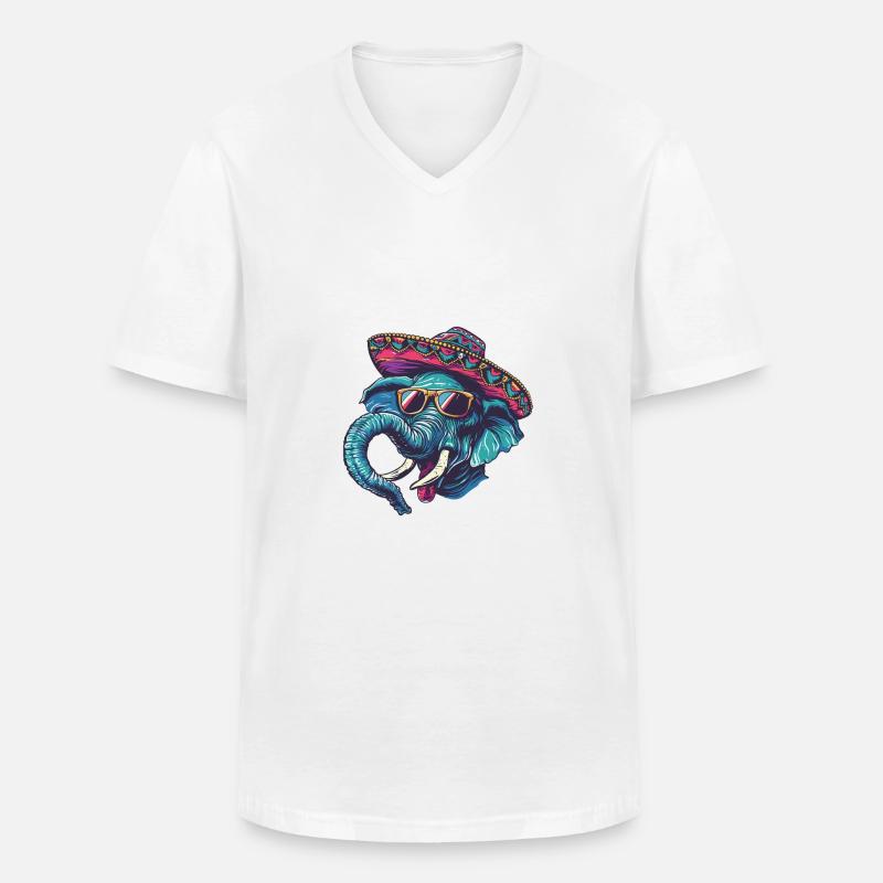 Elefant Comic Lustig Sombrero - Männer-T-Shirt mit V-Ausschnitt - Weiß