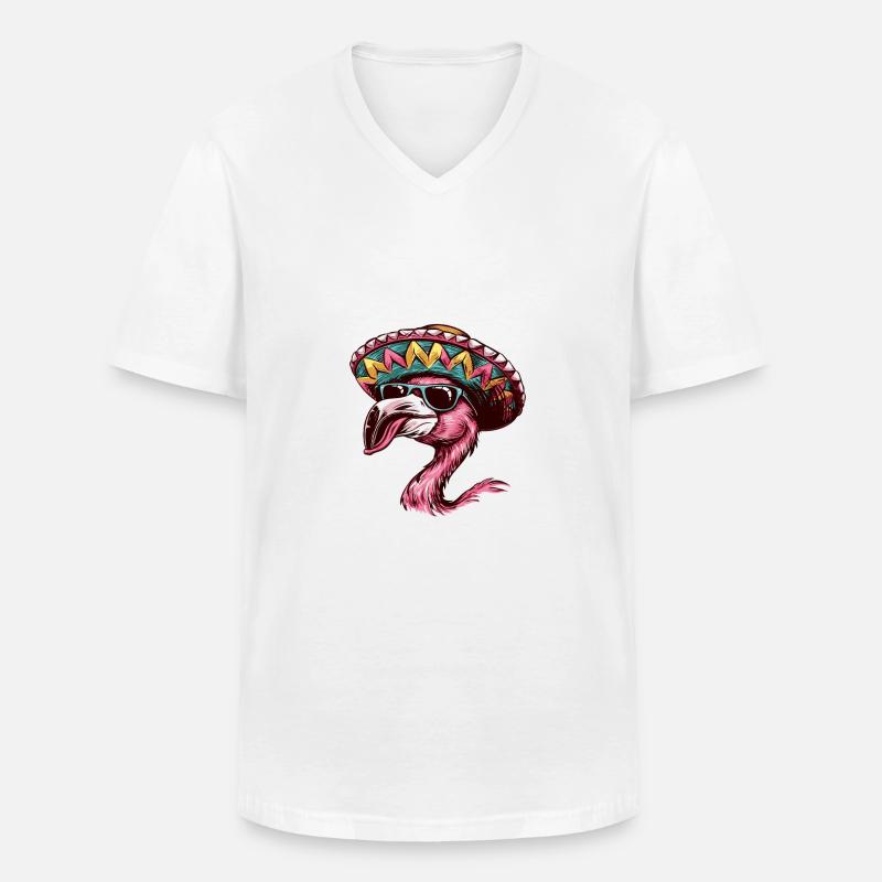 Flamingo Comic Lustig Sombrero - Männer-T-Shirt mit V-Ausschnitt - Weiß