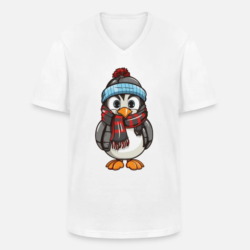 Pinguin Comic Winter - Männer-T-Shirt mit V-Ausschnitt - Weiß
