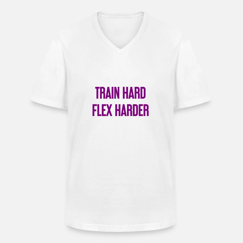 Train Hard Flex Harder - Männer-T-Shirt mit V-Ausschnitt - Weiß