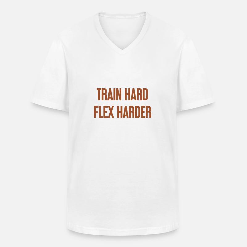 Train Hard Flex Harder - Männer-T-Shirt mit V-Ausschnitt - Weiß