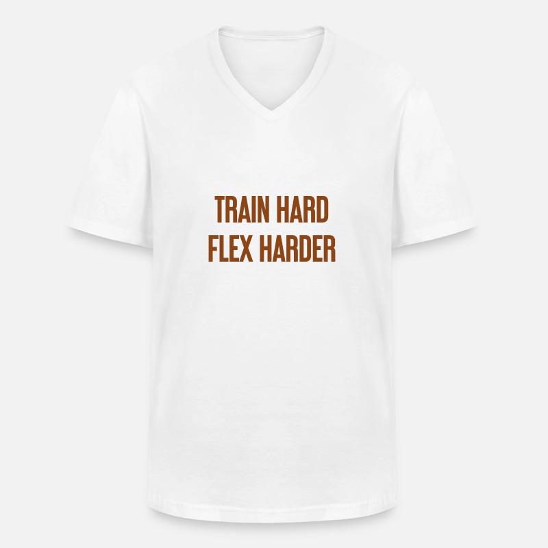Train Hard Flex Harder - Männer-T-Shirt mit V-Ausschnitt - Weiß