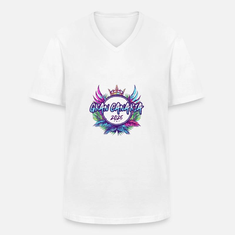 Gran Canaria 2025 Bunt - Männer-T-Shirt mit V-Ausschnitt - Weiß