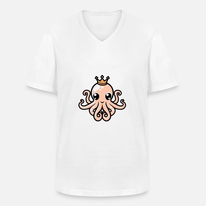 Oktopus Comic Krone - Männer-T-Shirt mit V-Ausschnitt - Weiß