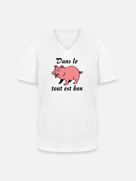 bon cochon - T-shirt col V Homme - blanc
