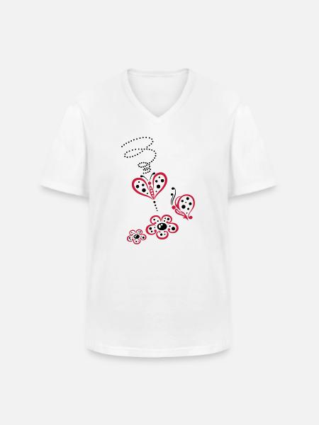 Bunte Schmetterlinge mit Blumen, Sommerwiese - Männer-T-Shirt mit V-Ausschnitt - Weiß