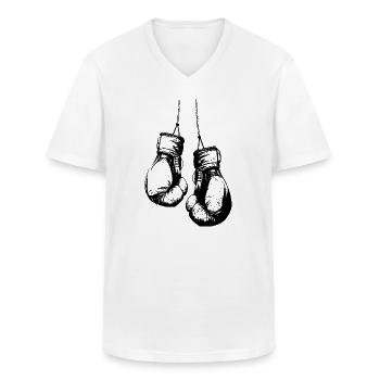 Hanging boxing gloves black - Men's V-Neck T-Shirt - white - Front - AI Model Male 185 light (185cm)